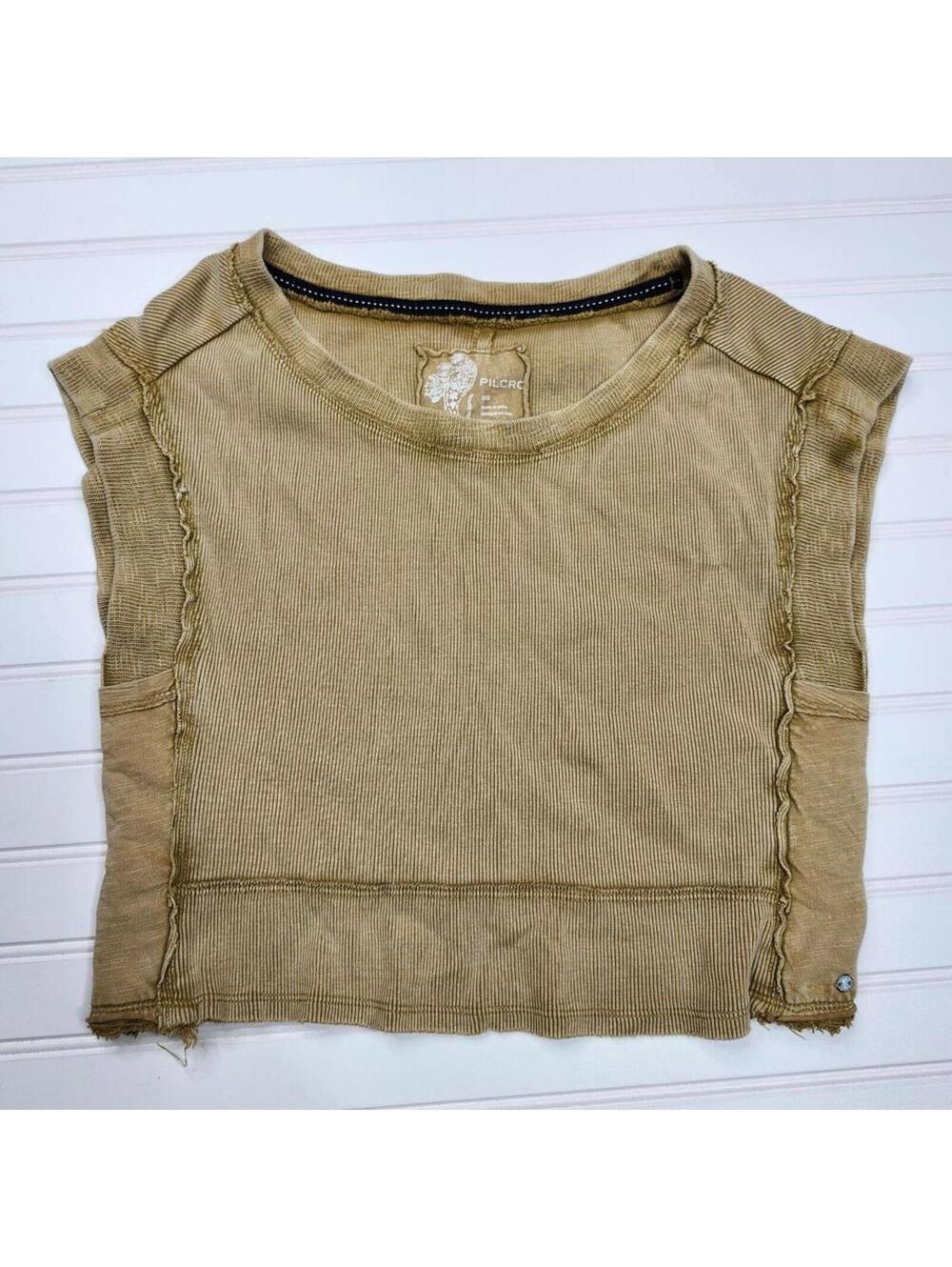 Pilcro Top Womens Boxy Cropped Mustard Gold Knit 100% Cotton Sleeveless XSmall